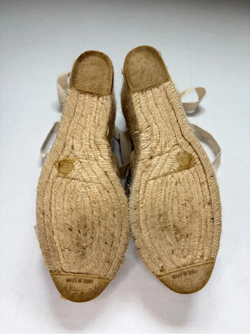 Tory Burch Jackie Espadrille Wedge Natural Canvas Lace-Up 9.5 Spain